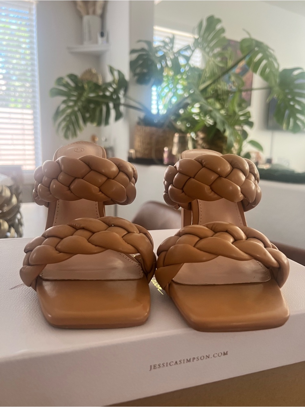 Unknown Brand - Braided Strap Block Heel Sandals in Tan (No Box)